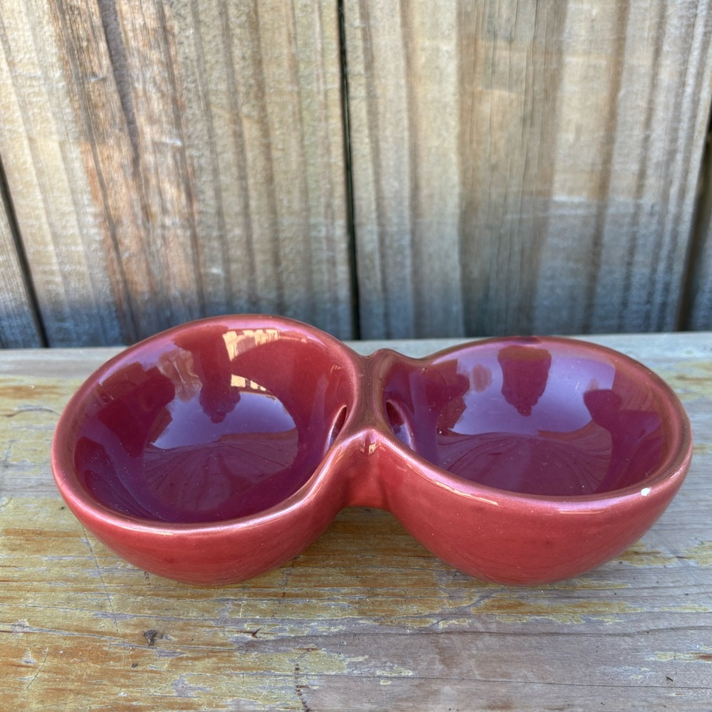 Dat’l Do It Double Dip Condiment Bowl Maroon Glaze